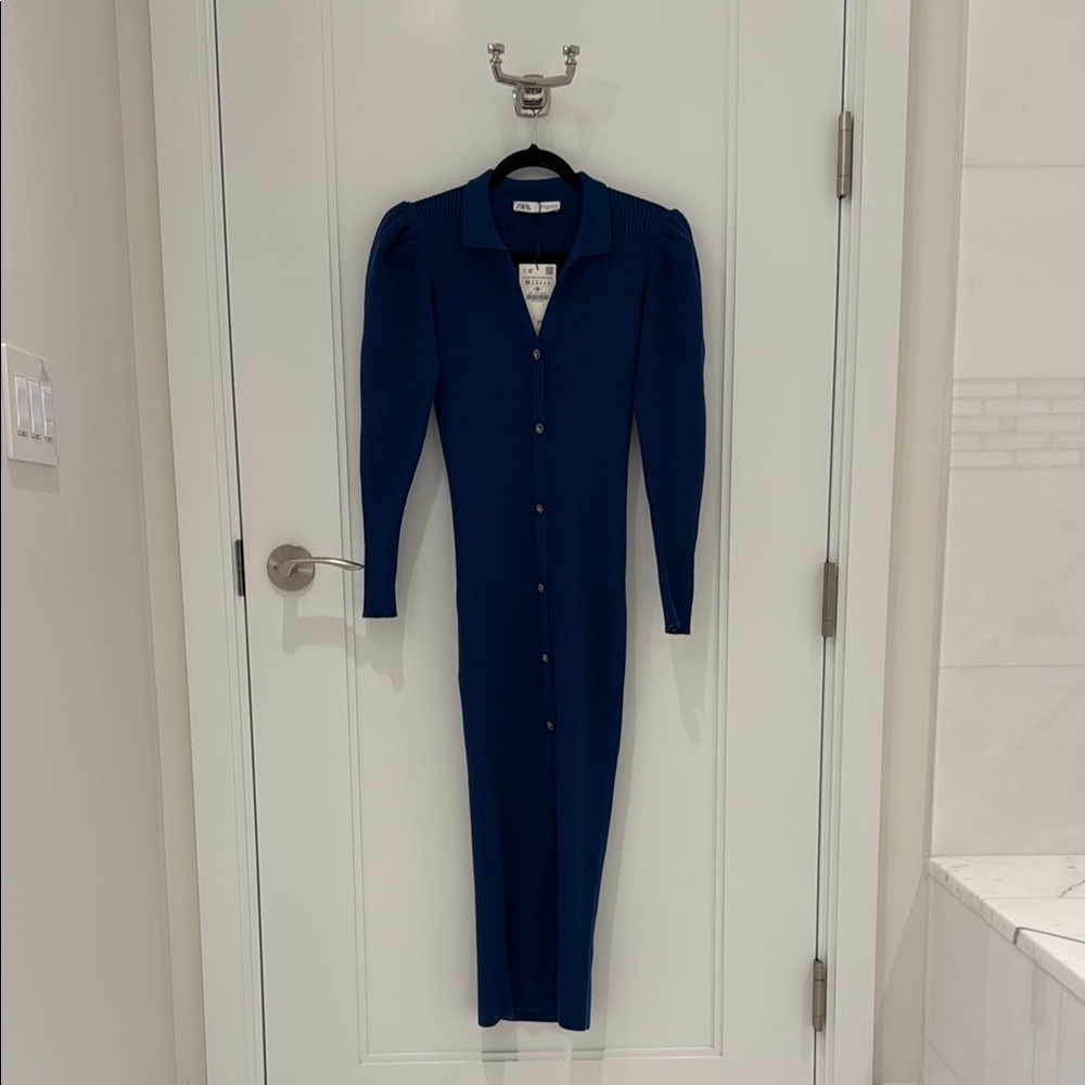 Zara Peacock Blue Long Sleeve Dress
